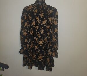 SHEIN Black and Gold Floral Dress